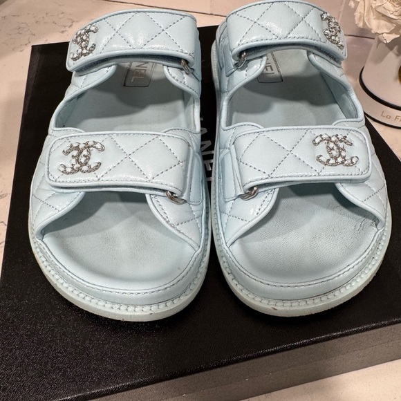 CHANEL Shoes - Chanel Blue Quilted Sandals 37